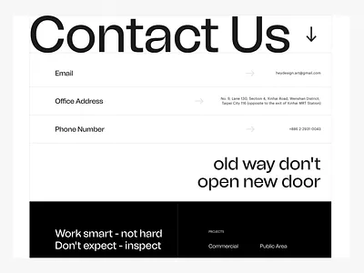 Contact Us Website Design black black white clean design contact contact us design heydesign heydesign studio minimalist page layout typography ui design website design white