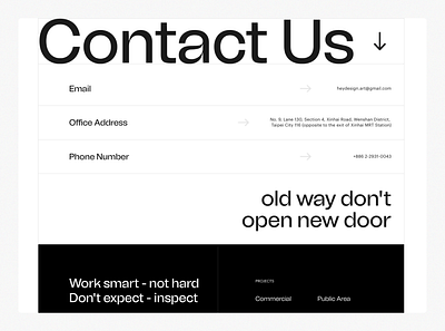 Contact Us Website Design black black white clean design contact contact us design heydesign heydesign studio minimalist page layout typography ui design website design white
