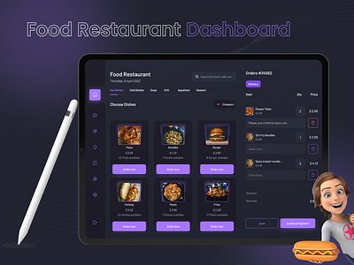 Food Restaurant Dashboard UI app design application clean creative dashboard design food hotel ipad latest menu mobile pos restaurent teb trending typography ui uiux user interface