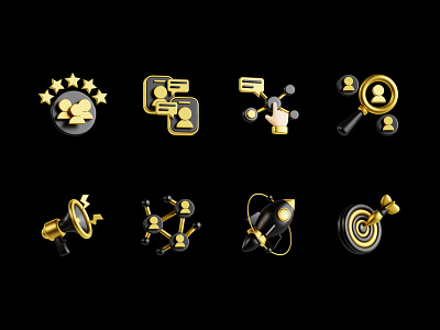 3D Gold Icons 3d 3d blender 3d icons black blender c4d gold icon icon design icon set icons iconset illustration launch rocket target ui