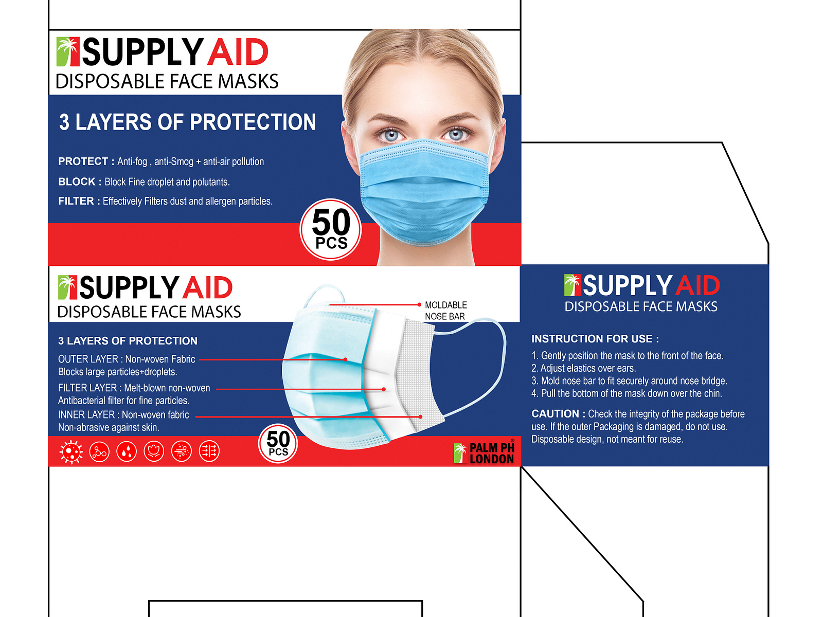 Supply Aid Disposable Face Masks Box Packaging Design by Syed Faizan