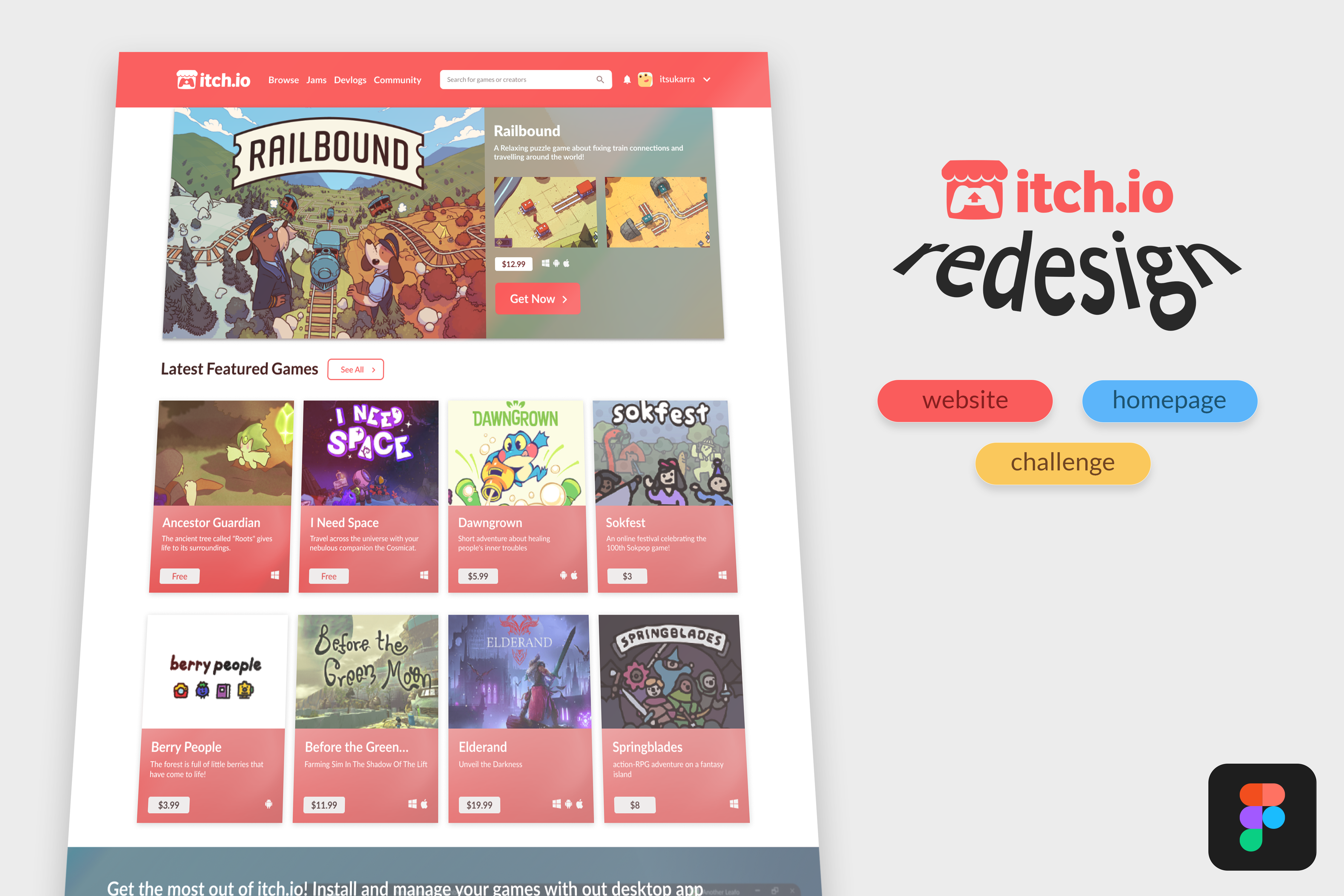 itch.io - Homepage Website Redesign figma homepage redesign ui ux website