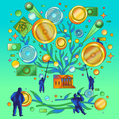 Bank Reforms - NYTimes Opinion art direction bank coins color colour commission design editorial finance graphic green growth illustration money nyt oped opinion plants retro vector