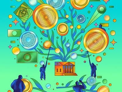 Bank Reforms - NYTimes Opinion art direction bank coins color colour commission design editorial finance graphic green growth illustration money nyt oped opinion plants retro vector