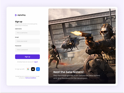 Alpha Play - Sign Up Form daily challenge daily ui dailyui design figma form game testing gaming signup ui ui design uiux websiteui