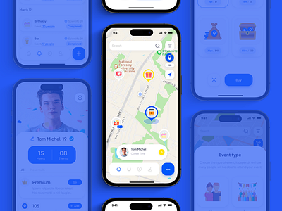 LinkUp | Social Meetup App app design blue event event finder figma finder app ios location map meeting meetup app navigation photoshop social app social media app social meeting app ui ux