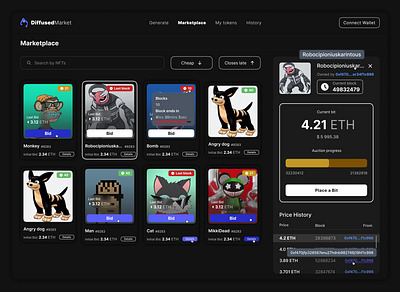 DiffusedMarket - NFT Marketplace analytics branding design exchange marketplace nft nft marketplace ui