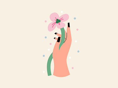 Flower 2d illustration cute flat floral flower hand holding illustration pink spring vector vector illustration