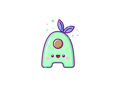 A — Kawaii Avocado cartoon challenge character cute digital illustration kawaii letter