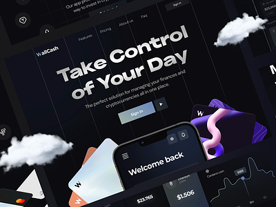 WallCash - Wallet management landing page after effects animation app bank card design financial interaction design landing landing page logo microinteraction motion motion design ui ui animation wallet website