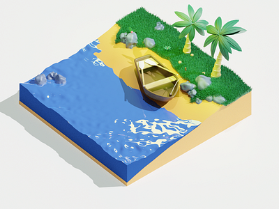 Beach and boat 3d animation app boat branding design graphic design illustration island mobile motion graphics vector