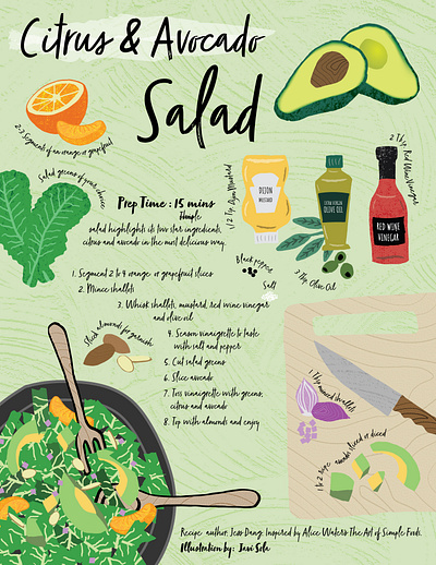 Citrus & Avocado Salad Illustrated Recipe digital illustration food illustration illustrated recipe illustration recipe