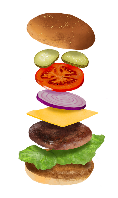 Exploded Cheeseburger burger digital illustration food illustration illustration