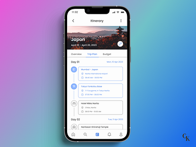Daily UI 79 - Itinerary branding dailyui dailyui day 01 design graphic design itinerary logo mobile ui trip planner tripitinerary ui ux