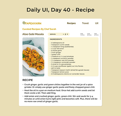 Daily UI, Day 40 - Recipe 100daychallenge 100daysofui dailyui dailyuichallenge dailyuiday40 dailyuiday40challenge design recipe recipeui ui uichallenge