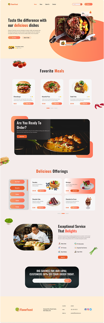 Restaurant Web Design: Landing Page / Home Page UI branding design desktop figma food landing page restaurant restaurant website ui uidesign ux wireframe