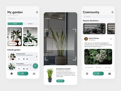 Plant Care Mobile Application Design app application care community dashboard design flowers garden green hig home page human interface guidelines ios plant scan scan page uiux user interface