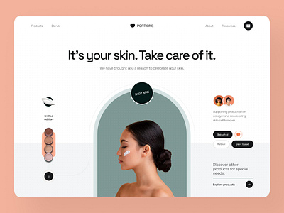 Portions Skincare: Minimalistic and Elegant Landing Page beauty design graphic design skincare ui uidesign uiux wellness