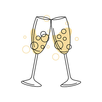 Two glasses of champagne alcoholic drink champagne champagne glass design graphic design happy holiday illustration joy line style minimalistic new year party vector weekend