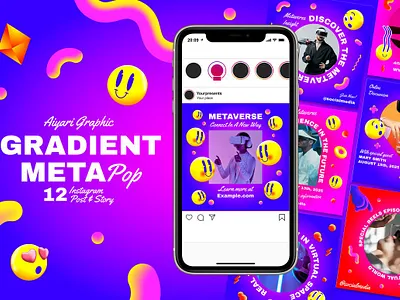 Gradient MetaPop Instagram Pack 3d animation app art branding design flat graphic design icon illustration instagram logo logo design minimal typography ui ux vector web website