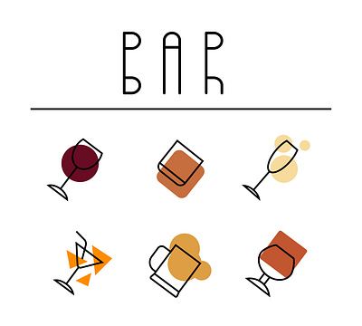 Bar icon set alcoholic drinks bar beer branding champagne cocktail cognac design drinks geometry graphic design icon icons line style minimalistic vector whiskey wine