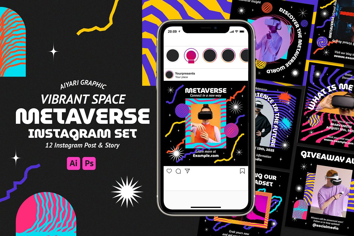 Vibrant Space Metaverse Instagram Set branding instagram instagram banner instagram post instagram post template instagram posts instagram posts template instagram stories instagram stories template instagram story instagram story template instagram template instagram templates social media social media banner social media pack social media templates socialmedia stories ui