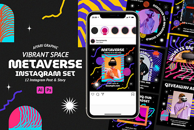 Vibrant Space Metaverse Instagram Set branding instagram instagram banner instagram post instagram post template instagram posts instagram posts template instagram stories instagram stories template instagram story instagram story template instagram template instagram templates social media social media banner social media pack social media templates socialmedia stories ui