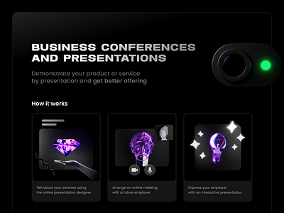 Information page for business conferences 3d conference desktop dispersion glass presentation ui ux web