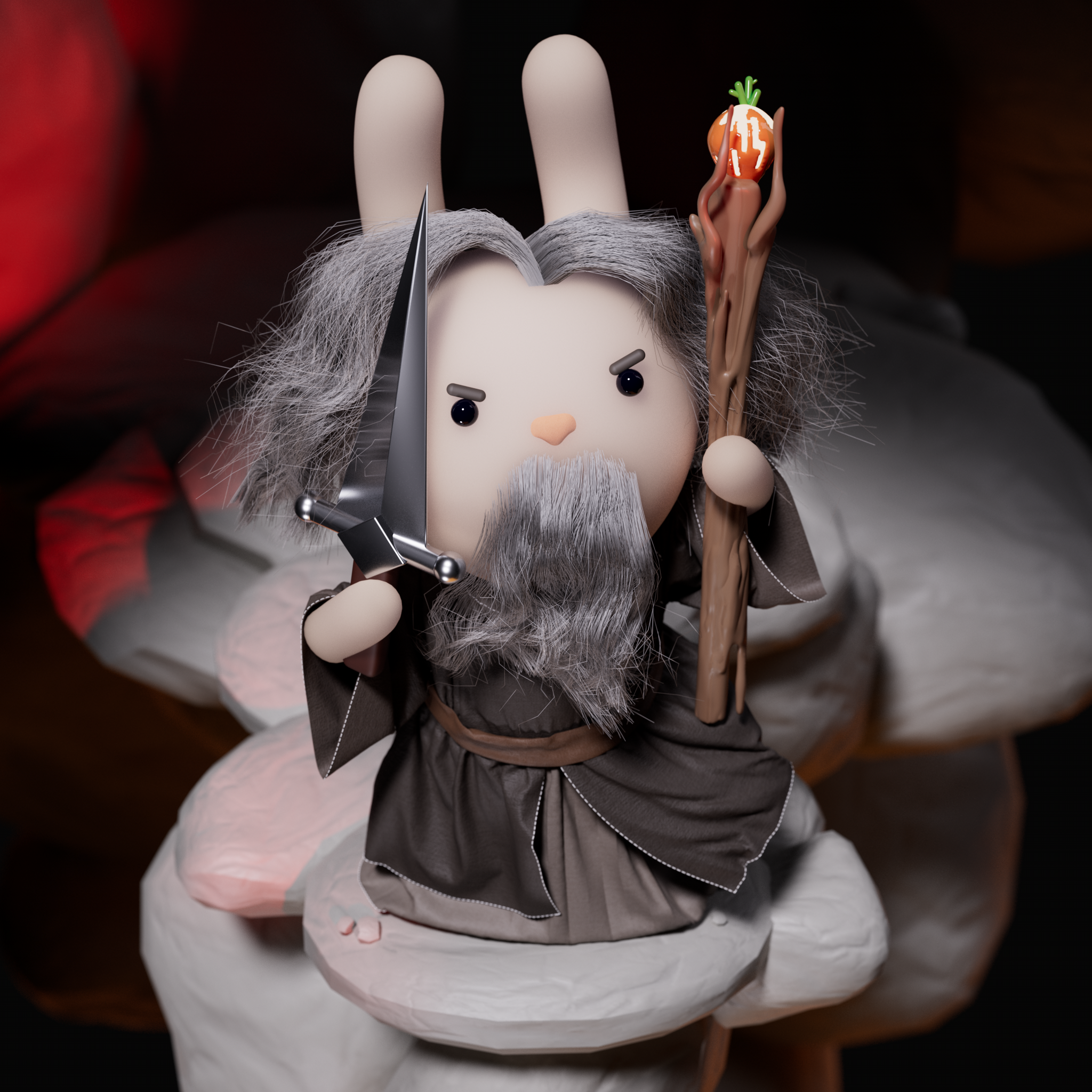 Gandalf rabbit 3d illustration