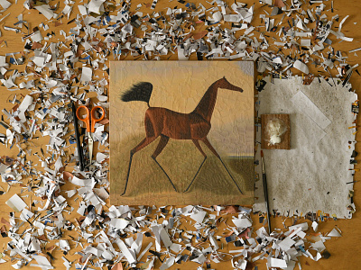 After Nikolai Sverchkov, studio collage dribbble equine horse illustration legs paper portrait