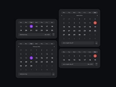 Calendar Widgets Set ui ux uxui web design