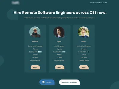 Landing page exploration app application candidates clean hire hiring job landing landing page profile profiles selection software software developer software engineer web app