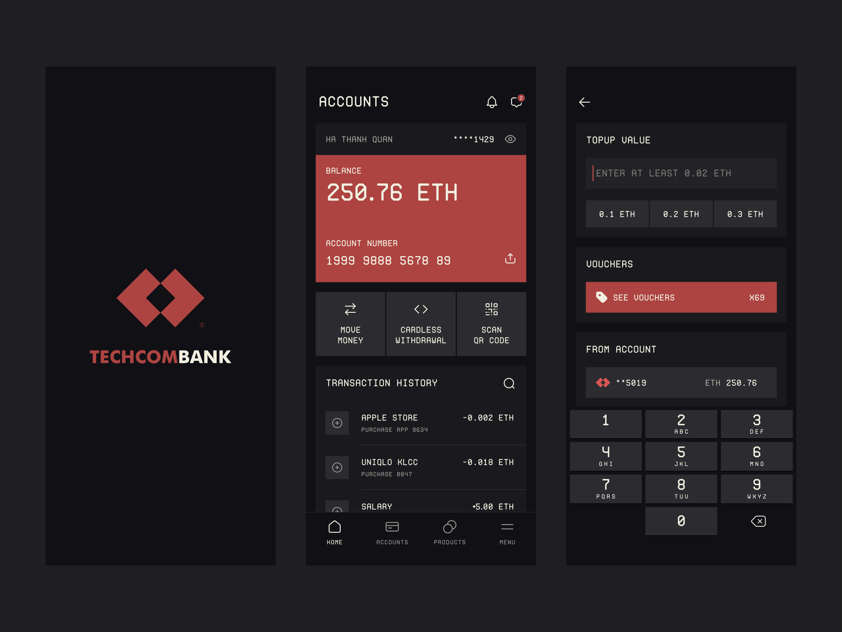 Bank app design concept app bank clean clear elegant finance fintech minimal simple techcombank ui ux