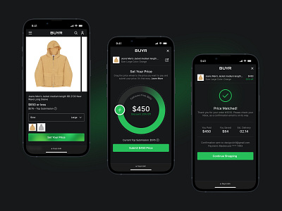 Buyr one-click checkout buyr checkout confirmation dark dark mode design ecommerce input interactive mobile price product page shopping ui ux wheel