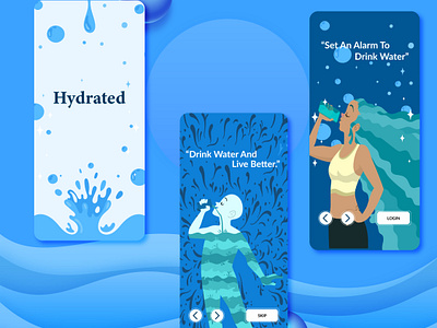 HYDRATED - Water Intake Application application design mobile app design ui design ui ux design user experience design user interface design ux design water application ui design water intake app ui design water intake application design water measurement app design water measurement ui design