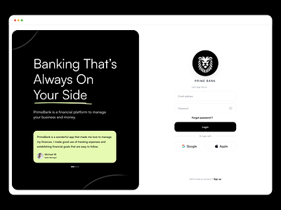PrimeBank - Login app bank card dashboard design fintech icon ui ux