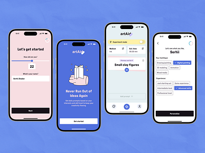 artAid - App that generates art ideas app design illustration mobile app ui ux