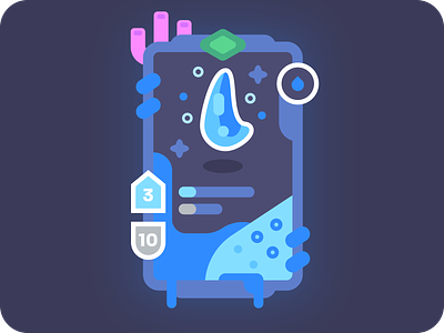 Trading Card: Hydro Gem [Common] card design game design gem illustration illustrator nature stats vector water