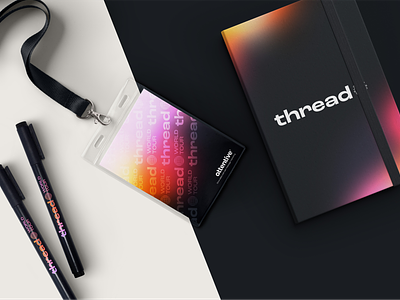 Thread World Tour — Swag brand design branding conference custom swag design event event merch event swag gradient lanyard marketing merch design notebook pens promotional products screens sms swag swag design text messaging
