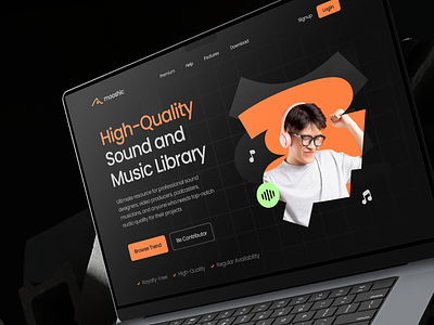 Mooshic - Sound & Music Library branding clean website concept dark mode design figma homepage landing pages logo mobile ui music apps music library responsive sound and music library sound apps ui user interface