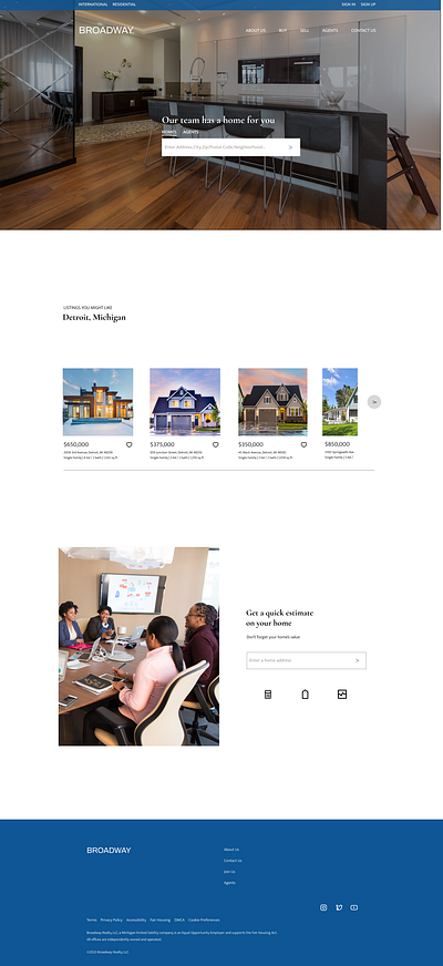 Detroit Real Estate Agency branding broker figma graphic design land page modern real estate website