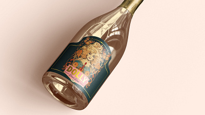 Wines That Rock: Dolly art nouveau beverage bubbly female graphic design label musicians packaging procreate typography wine