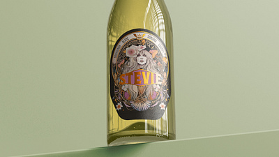 Wines That Rock: Stevie art nouveau beverage bubbly female graphic design label musicians packaging procreate typography wine