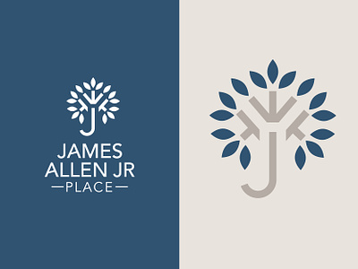 James Allen Jr. Place atlanta blue branding clean graphic design grey illustration j leaves linear logo modern tree