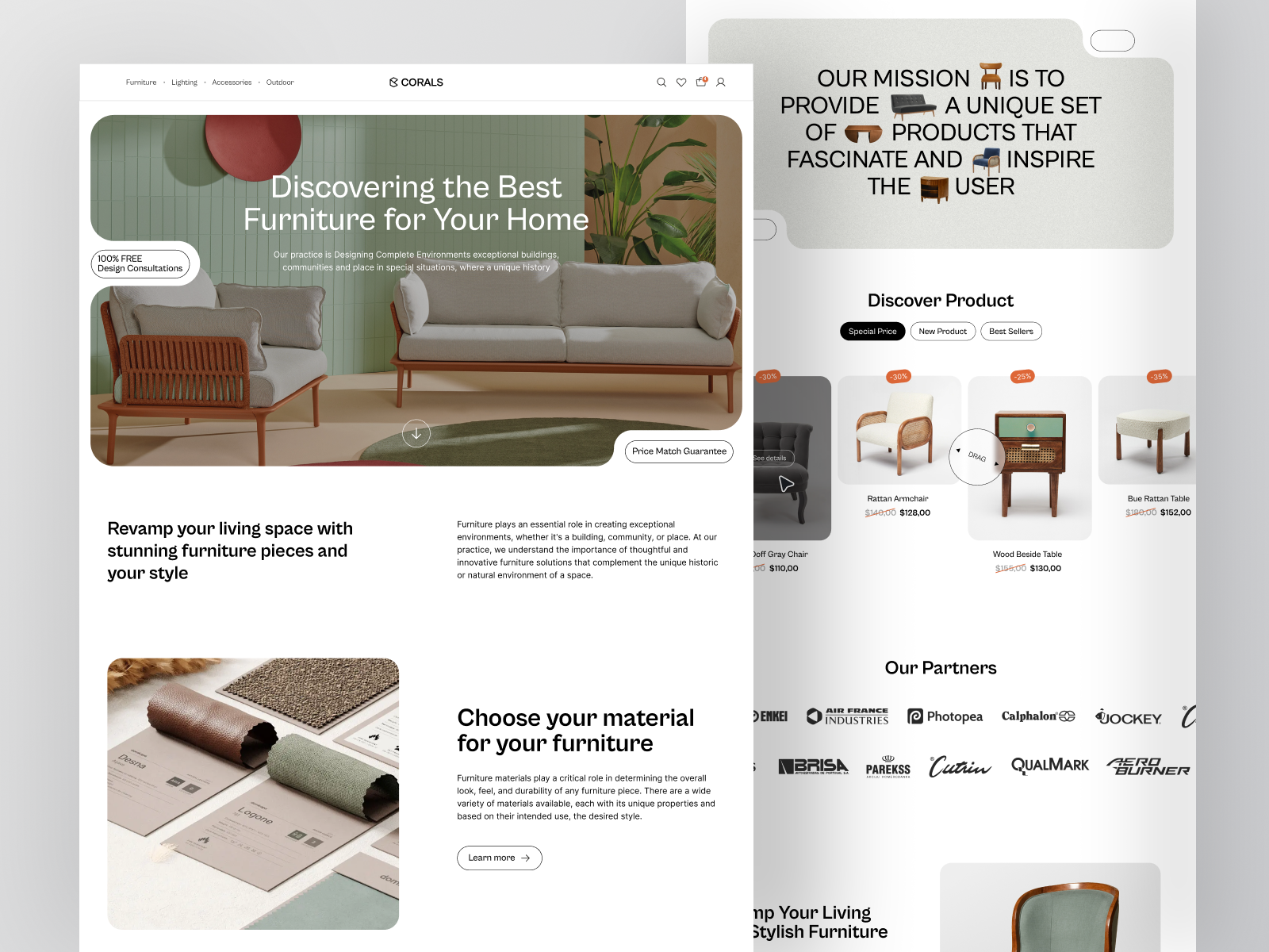 Corals - Furniture Landing Page chair classic decor ecommerce furniture home homedecor interior landing page market marketplace online store product shop sofa store table web web design website