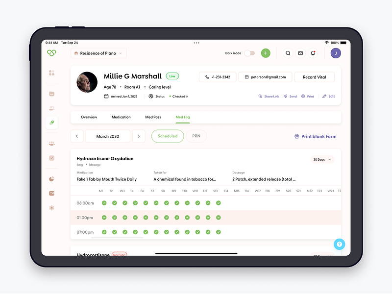 Carejompo eMar Log - an Elderly Care management system app care dashboard data elderly emar health log management medication medicine nursery patient report residence saas timeline tracking ui ux