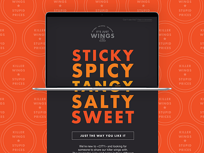 It's Just Wing Intro Email branding crm email design restaurant typography wings