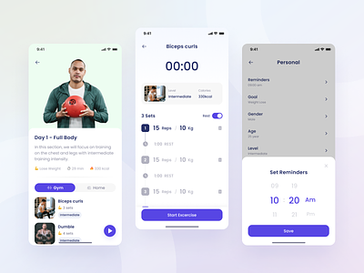 FitFe - Details and Reminder android app clean design exercise fitness gym health ios mobile online sport statistic tracker ui uiux ux video wellness workout