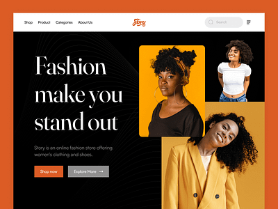 Story Fashion Trending Website Landing Page agency animation branding design design agency flat freelancer freelancing graphic design illustration logo motion graphics ui uiux ux vector web