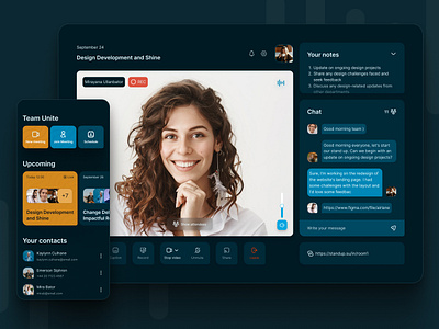 Meeting (video call) service web and mobile app blue collaboration communication dark design meeting mobile productivity team ui ux video call web